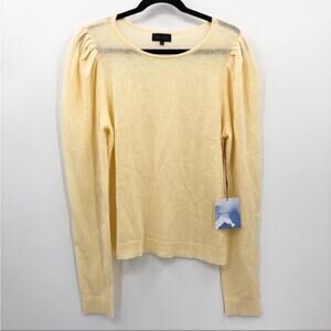 Majorelle Revolve Yellow Long Puff Sleeve Knit Sweater Round Scoop Neck XL NEW